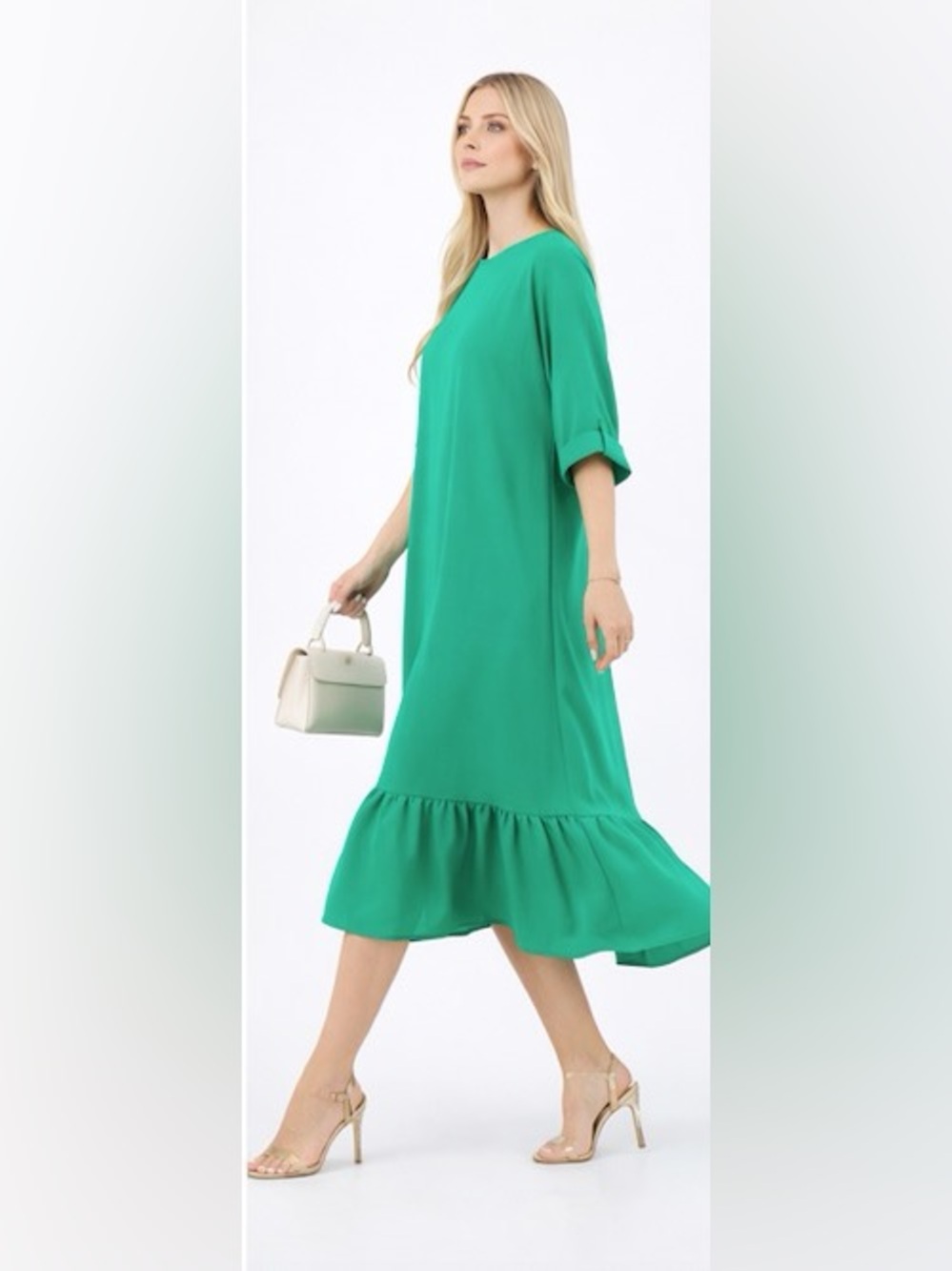 Green Ruffle-Hem Midi Dress - Women